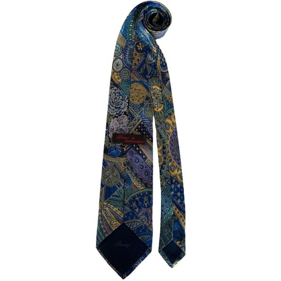 BRIONI BY SANTOSTEFANO Blue Geometric Flowers Silk Tie ITALY 58”/3”.3/4 EX COND - Picture 2 of 5